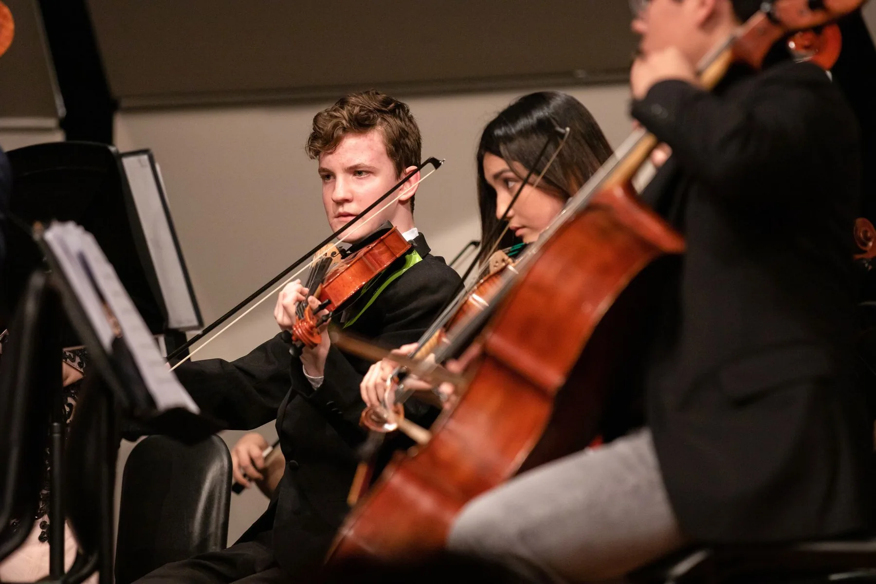 Strings of a young symphony orchestra Strings of a young symphony orchestra