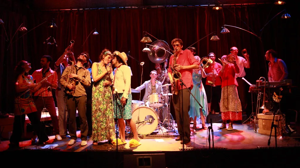Large ensemble of musicians on stage Large ensemble of musicians on stage