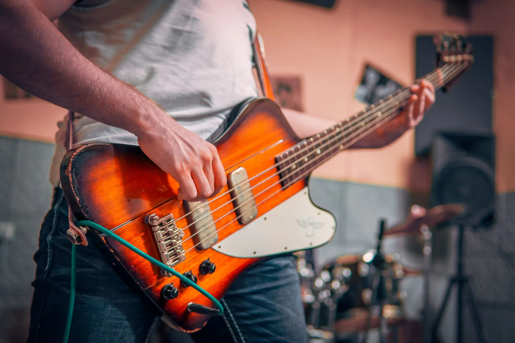 Bass player during a music rehearsal Bass player during a music rehearsal