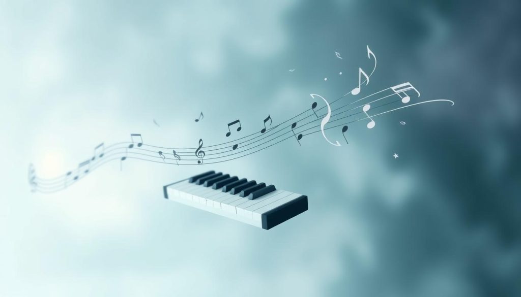 A serene piano keys floating against a dreamy, impressionistic background. Delicate musical notes and swirling motifs dance across the canvas, evoking the shared musical themes between the works of Chopin and Debussy. Muted tones of blue, green, and lavender create a tranquil, introspective atmosphere. Soft, diffused lighting casts a gentle glow, while the camera angle provides an intimate, almost bird's-eye view of the ethereal, musical composition. The overall effect is one of contemplation and elegant simplicity, reflecting the common influences and inspirations that bound these two seminal composers. A serene piano keys floating against a dreamy, impressionistic background. Delicate musical notes and swirling motifs dance across the canvas, evoking the shared musical themes between the works of Chopin and Debussy. Muted tones of blue, green, and lavender create a tranquil, introspective atmosphere. Soft, diffused lighting casts a gentle glow, while the camera angle provides an intimate, almost bird's-eye view of the ethereal, musical composition. The overall effect is one of contemplation and elegant simplicity, reflecting the common influences and inspirations that bound these two seminal composers.