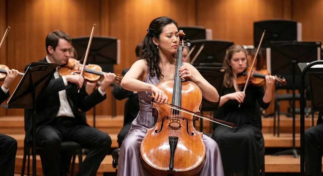 Violoncelliste au cœur d’un orchestre à cordes Violoncelliste au cœur d’un orchestre à cordes